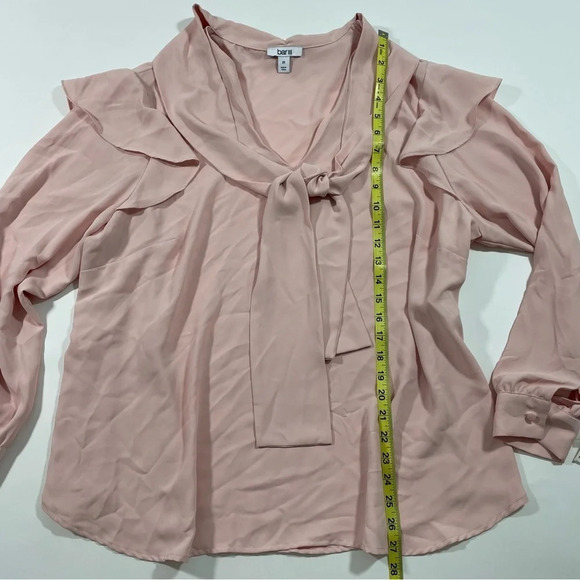 New Bar III Plus Long Sleeve Tie Neck Blouse Ruffle Shoulder - Picture 7 of 7